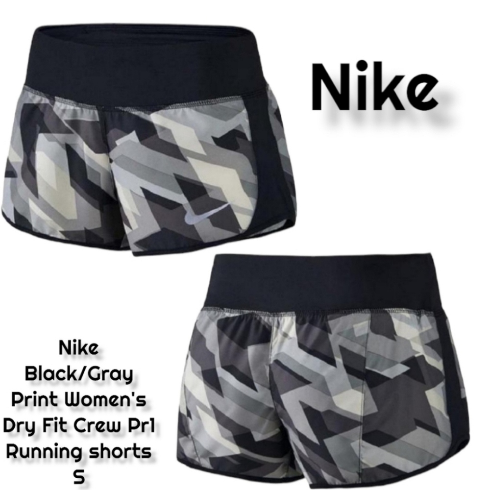 Nike dri-fit geo groove print crew shorts built-in liner black grey Women's S
